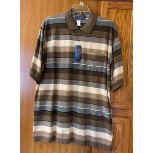 Ld Sport Mens Activewear Polo Shirt Brown Ivory Striped Short Sleeve 2XL New
